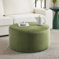 Velvet Round Ottoman,Olive Green