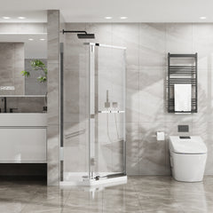 Goodyo Neo-Angle Frameless Shower Door 36 in. D x 36 in. W x 72 in. H Corner Shower Enclosure with Clear SGCC Tempered Glass Pivot Shower Door in Chrome Finish