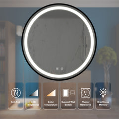 32inch Bathroom Led Classy Vanity Mirror with focused backplane,Black aluminum alloy frame,High Lumen,Dimmable Touch,Wall Switch Control, Anti-Fog ,CRI 95 Adjustable 3000K-4500K-6000K ,IP54 Waterproof