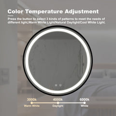 32inch Bathroom Led Classy Vanity Mirror with focused backplane,Black aluminum alloy frame,High Lumen,Dimmable Touch,Wall Switch Control, Anti-Fog ,CRI 95 Adjustable 3000K-4500K-6000K ,IP54 Waterproof