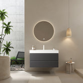 VENO 36" Bathroom Vanity with Undermount Sink, Modern Wall-Mounted Floating Plywood Striped Bathroom Storage Cabinet with 2 Drawers, White Integrated Rectangular Basin without Faucet, Gray Color