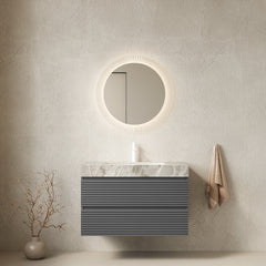 VENO 36" Bathroom Vanity with Undermount Sink, Floating Plywood Striped Storage Cabinet with 2 Drawers, Itlay Light Gray with Stone Pattern Sintered Stone Top, NO Faucet and Drain, Gray Color