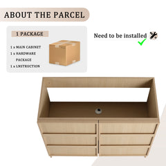 42" Freestanding Bathroom Vanity & 2 Soft-Close Cabinet Doors, Plywood, Dune Oak (KD-PACKING)-Excluding Sink