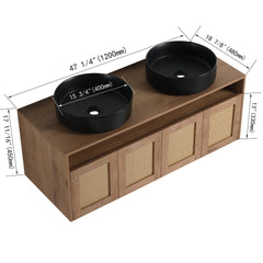 48" Bathroom Vanity with Black Ceramic Art Sink, 4-Soft Close Door, Float Mounting Design, Plywood (KD-Packing)