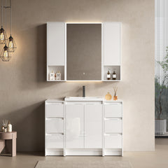 48" Freestanding Bathroom Vanity With Resin Sink, and 2-Storage Cabinet, 2-Wall Cabinet, Soft Closing Doors and Drawer, Glossy White, Plywood ( KD-Packing )