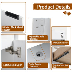 72" Freestanding Bathroom Vanity With Resin Sink, and 1-Side Cabinet, Soft Closing Doors and Drawer, Glossy White, Plywood ( KD-Packing )