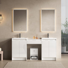 72" Freestanding Bathroom Vanity With Resin Sink, and 1-Side Cabinet, Soft Closing Doors and Drawer, Glossy White, Plywood ( KD-Packing )