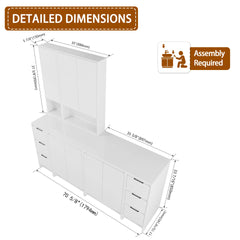 72" Freestanding Vanity Combination, 4-Storage Cabinet and 2-Wall Cabinet Combination, Soft Closing Doors and Drawers, Glossy White, Plywood(KD-Packing)
