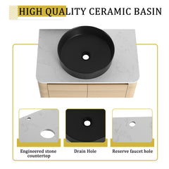 42'' Wall-Mounted Bathroom Vanity With Ceramic Art Sink, and 1-Storage Shelves, 2-Soft-Close Door, KD-Packing, Plywood