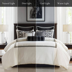 9 PCS King Embroidery Oversized Duvet Style Comforter Set Black/White