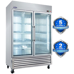 ORIKOOL 54" Commercial Display Refrigerator Swing Glass Door 49 Cu.ft Stainless Steel Reach-in Merchandiser Refrigerators with LED Lighting
