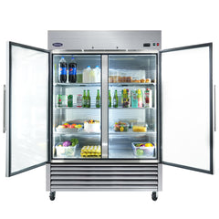 ORIKOOL 54" Commercial Display Refrigerator Swing Glass Door 49 Cu.ft Stainless Steel Reach-in Merchandiser Refrigerators with LED Lighting