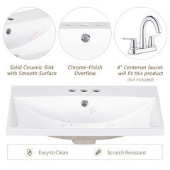 24" White Modern Sleek Bathroom Vanity Elegant Ceramic Sink with Solid Wood Frame Open Style Shelf (OLD SKU: JL000001AAK)