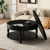 Coffee Table with Dual Storage for Living Room, 31.5" Modern Round Coffee Table with Storage and Hidden Compartment, Adjustable Leveling Feet, Easy Assembly (Black)