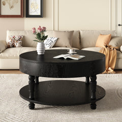 Coffee Table with Dual Storage for Living Room, 31.5" Modern Round Coffee Table with Storage and Hidden Compartment, Adjustable Leveling Feet, Easy Assembly (Black)