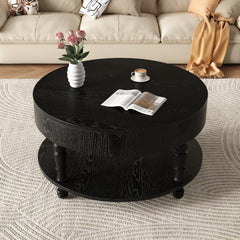 Coffee Table with Dual Storage for Living Room, 31.5" Modern Round Coffee Table with Storage and Hidden Compartment, Adjustable Leveling Feet, Easy Assembly (Black)