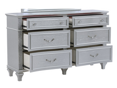 Mystic Contemporary Style Upholstered LED headboard King 5PC Bedroom Set made with Wood in Silver(CA Inventory)