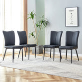 Modern Black PU Chair Set - Four Pieces, The backrest has a vertical and smooth line design.Suitable for placement in kitchen, living rooms, and other venues.W1151116744