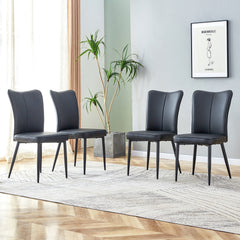 Modern Black PU Chair Set - Four Pieces, The backrest has a vertical and smooth line design.Suitable for placement in kitchen, living rooms, and other venues.W1151116744