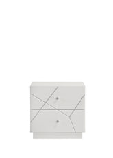 Manhattan Nightstand – Lacquer Finish with Geometric Design and Velvet-Lined Drawers for Modern Bedrooms same as B009P309295 (CA inventory)