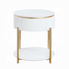 White High Gloss and Gold End Table with Metal Leg