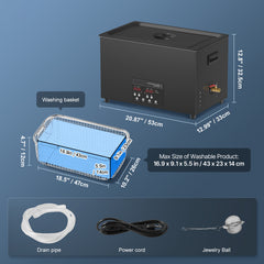 30L Sonic Cleaner, 600W Digital Ultrasonic Cleaning Machine with Upgraded Degassing and Gentle Mode, 40kHz Industrial Ultrasound Cleaner with Timer and Heater for Retainer Jewelry Tools