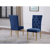 Velvet Tufted Dining Chair Set of 2, Upholstered Kitchen Side Chair Set, Blue