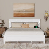 King Size Bed with Tall-Panel Headboard & Footboard, Built-in LED Lights, USB Charging Station, Pinewood Bed with Strengthened Bed Frame ,White