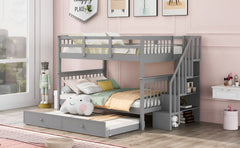 Stairway Full-Over-Full Bunk Bed with Twin size Trundle, Storage and Guard Rail for Bedroom, Dorm - Gray(OLD SKU :LT000210AAE)