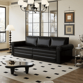 Chesterfield Sofa,93.7" King Pull Out Sofa Bed,3-in-1 Faux Leather Convertible Sleeper Sofa with Nailhead Trim & Rolled Arm,Multi-Functional Sofa Bed,Black(old sku:W1885S00033/W1885S00094)