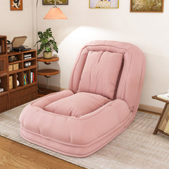 Upholstered Human Dog Bed for Adults and Pets, Foldable Lazy Sofa Bed with 5 Adjustable Position, Includes 2 Soft Pillows for Bedroom, Living Room, Reading Corner(Pink)