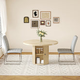 2piece PU Padded Dining Chair Set with 47.2 in Round Roman Column Table, Storage Included, Suitable for Restaurants/Wooden color