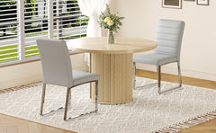 2piece PU Padded Dining Chair Set with 47.2 in Round Roman Column Table, Storage Included, Suitable for Restaurants/Wooden color