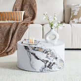 Simple White MarbleTexture Round MDF Coffee Table: 23.6" Diameter × 11.8" Height, Modern Minimalist Style, Perfect for Living Room, Apartment & Home Decor.No Need Assembly.