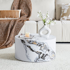 Simple White MarbleTexture Round MDF Coffee Table: 23.6" Diameter × 11.8" Height, Modern Minimalist Style, Perfect for Living Room, Apartment & Home Decor.No Need Assembly.