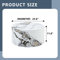 Simple White MarbleTexture Round MDF Coffee Table: 23.6" Diameter × 11.8" Height, Modern Minimalist Style, Perfect for Living Room, Apartment & Home Decor.No Need Assembly.