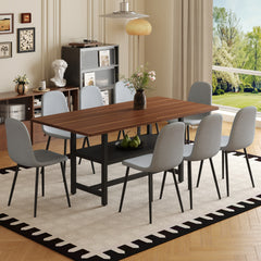 Table and chair set.71*35.4 inch fashionable walnut grain dining table, a practical choice to add color to the home.Paired with 8 Light Gray Linen-Cotton Material High Resilience Dining Chairs.