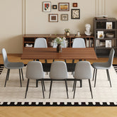 Table and chair set.71*35.4 inch fashionable walnut grain dining table, a practical choice to add color to the home.Paired with 8 Light Gray Linen-Cotton Material High Resilience Dining Chairs.