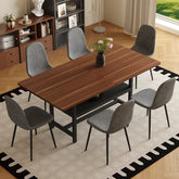 Table and chair set.71*35.4 inch fashionable walnut grain dining table, a practical choice to add color to the home.Paired with 6 Dark Gray Linen-Cotton Material High Resilience Dining Chairs.