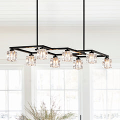 Matte Black Crystal Chandelier for Dining Room, 8-Light Kitchen Chandelier Light Fixture Modern Metal Industrial Chandeliers for Farmhouse Entryway Living Room (8*G9 Bulbs Included)
