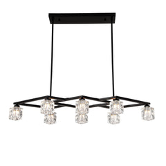 Matte Black Crystal Chandelier for Dining Room, 8-Light Kitchen Chandelier Light Fixture Modern Metal Industrial Chandeliers for Farmhouse Entryway Living Room (8*G9 Bulbs Included)