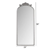 58"x24" Arched Full Body Mirror with Vintage Ornate Carved Applique on Top, Hanging Wall Mounted Mirror, for Living Room Bedroom Retro Home Decor Mirror, Antique Silver
