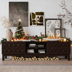 Modern Mid-Century Media Console with 4 Drawers and Cable Management, TV Console Table for TVs up to 75",Entertainment Center for Living Room and Office(Dark Brown)