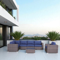 Luxury 7-Piece Assembled Rattan Patio Sectional with Cushions