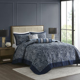5 Piece Jacquard Bedspread Set with Throw Pillows Navy Queen