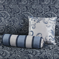 5 Piece Jacquard Bedspread Set with Throw Pillows Navy Queen