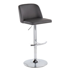 Toriano Contemporary Adjustable Bar Stool in Chrome with Rounded T Footrest and Grey Faux Leather by LumiSource - Set of 2