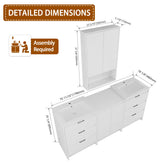 72" Freestanding Bathroom Vanity with Resin Sink, 1-Storage Cabinet and 1-Wall Cabinet Combination, Soft Closing Drawers and Door, Glossy White, Plywood(KD-Packing)