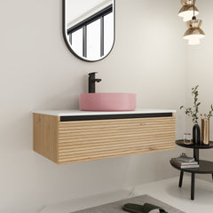 36'' Wall-Mounted Bathroom Vanity with Pink Art Ceramic Sink & 1-Soft-Close Drawer, Plywood (KD-Packing)