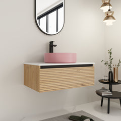 30'' Wall-Mounted Bathroom Vanity with Pink Art Ceramic Sink & 1-Soft-Close Drawer, Plywood (KD-Packing)